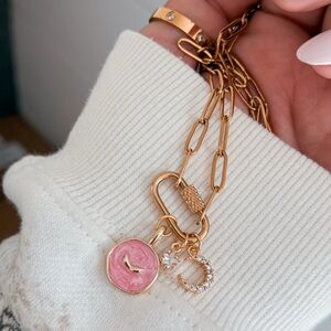 Custom made Gold and Pink Angel wing moon and star Charm Necklace NWT